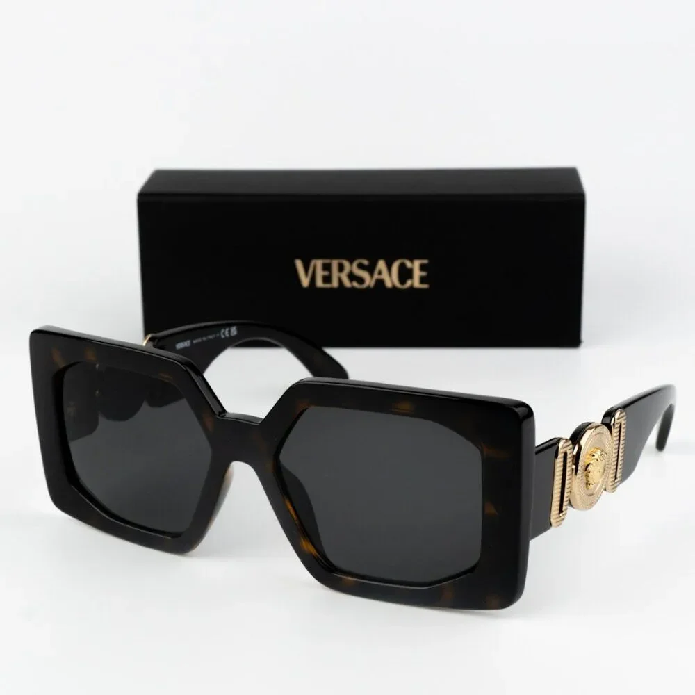 NEW Versace VE4478U 108/87 Havana Dark Grey Square Women Sunglasses
